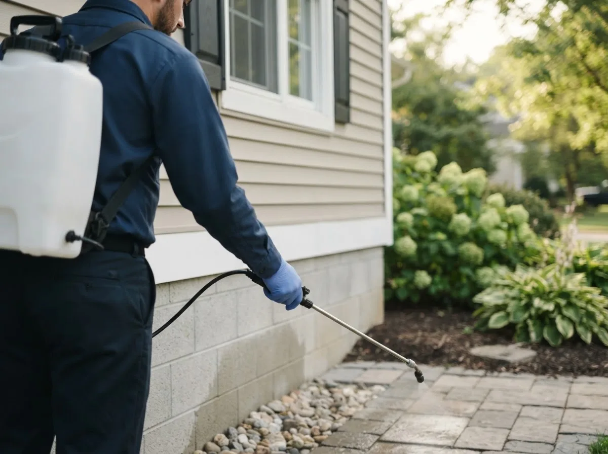 Pest control technician inspecting a home in Belview, MN